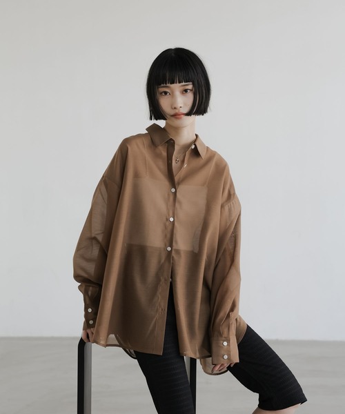 LOWRYS FARM(ローリーズファーム)の「シアーシャツLS 605853(シャツ/ブラウス・レディース・ブラウン/アイボリー/チェック/ピンク・SHORT/LONG)」の15枚目の写真