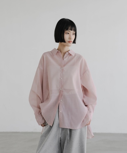 LOWRYS FARM(ローリーズファーム)の「シアーシャツLS 605853(シャツ/ブラウス・レディース・ブラウン/アイボリー/チェック/ピンク・SHORT/LONG)」の22枚目の写真