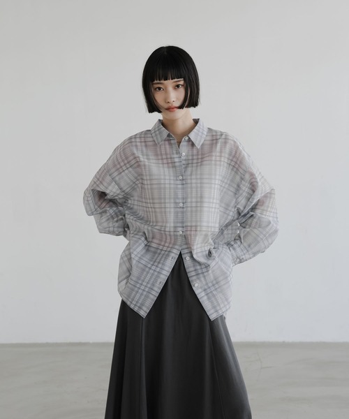 LOWRYS FARM(ローリーズファーム)の「シアーシャツLS 605853(シャツ/ブラウス・レディース・ブラウン/アイボリー/チェック/ピンク・SHORT/LONG)」の8枚目の写真