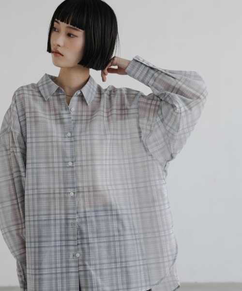 LOWRYS FARM(ローリーズファーム)の「シアーシャツLS 605853(シャツ/ブラウス・レディース・ブラウン/アイボリー/チェック/ピンク・SHORT/LONG)」の9枚目の写真