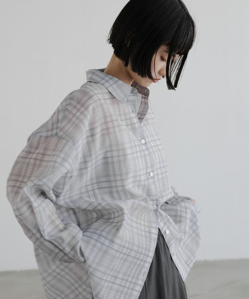 LOWRYS FARM(ローリーズファーム)の「シアーシャツLS 605853(シャツ/ブラウス・レディース・ブラウン/アイボリー/チェック/ピンク・SHORT/LONG)」の10枚目の写真