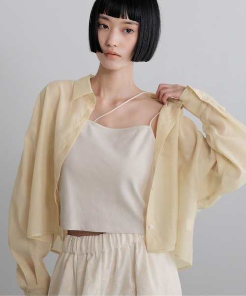 LOWRYS FARM(ローリーズファーム)の「シアーシャツLS 605853(シャツ/ブラウス・レディース・ブラウン/アイボリー/チェック/ピンク/ブルー/イエロー/チャコールグレー・SHORT/LONG)」の13枚目の写真