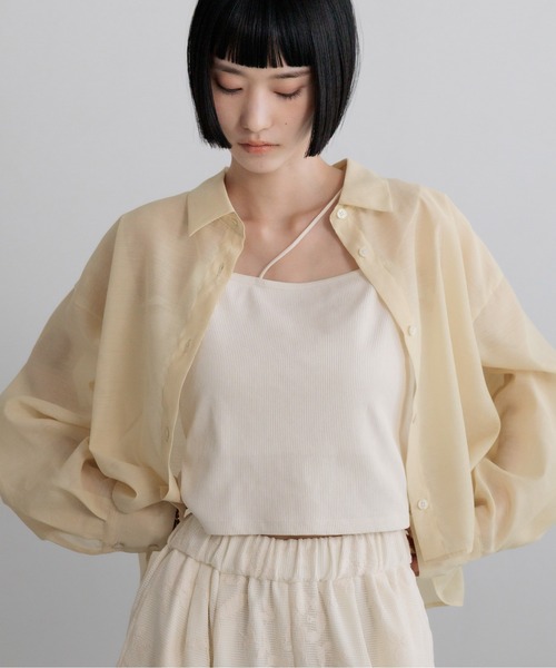LOWRYS FARM(ローリーズファーム)の「シアーシャツLS 605853(シャツ/ブラウス・レディース・ブラウン/アイボリー/チェック/ピンク/ブルー/イエロー/チャコールグレー・SHORT/LONG)」の14枚目の写真