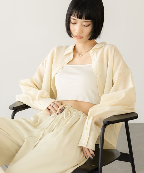 LOWRYS FARM(ローリーズファーム)の「シアーシャツLS 605853(シャツ/ブラウス・レディース・ブラウン/アイボリー/チェック/ピンク/ブルー/イエロー/チャコールグレー・SHORT/LONG)」の15枚目の写真