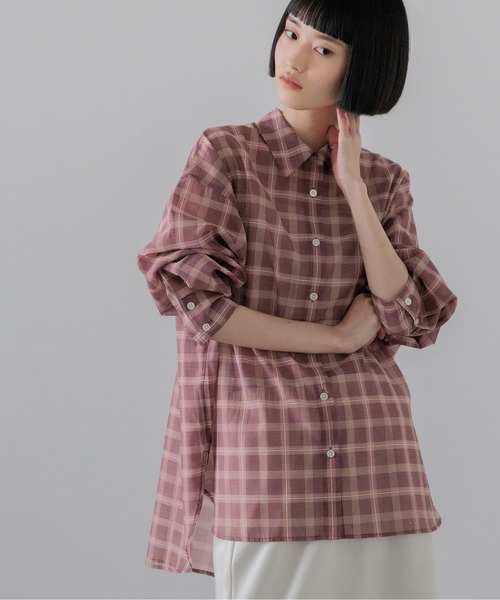 LOWRYS FARM(ローリーズファーム)の「シアーシャツLS 605853(シャツ/ブラウス・レディース・ブラウン/アイボリー/チェック/ピンク/ブルー/イエロー/チャコールグレー・SHORT/LONG)」の18枚目の写真