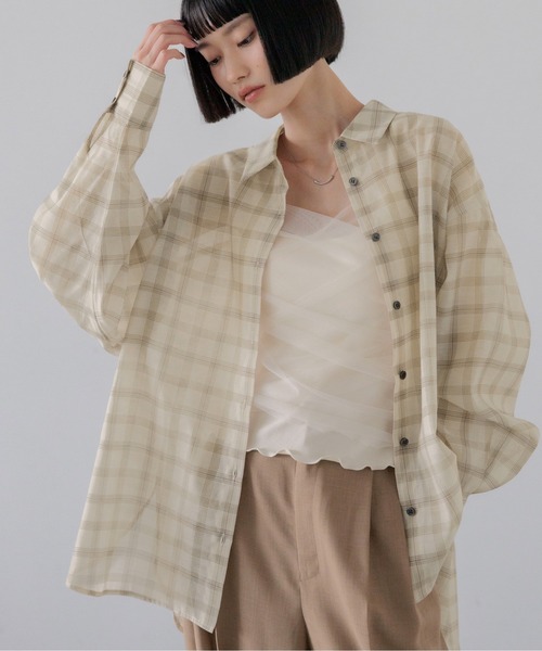 LOWRYS FARM(ローリーズファーム)の「シアーシャツLS 605853(シャツ/ブラウス・レディース・ブラウン/アイボリー/チェック/ピンク/ブルー/イエロー/チャコールグレー・SHORT/LONG)」の22枚目の写真