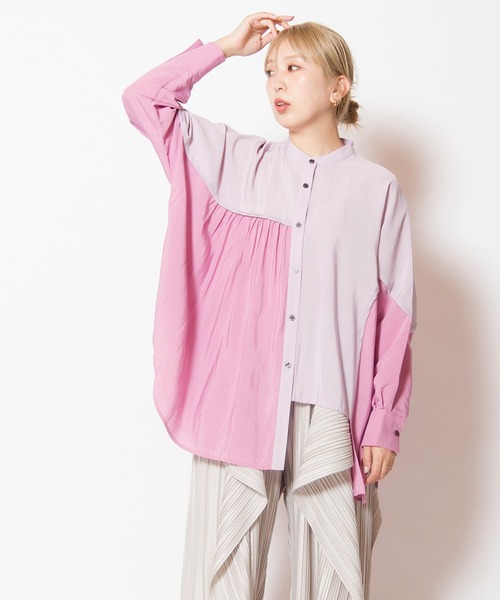 OSMOSIS（オズモーシス）の「バイカラードルマンブラウス（シャツ/ブラウス・レディース・ピンク/ライトグリーン/ブラック・ONE SIZE）」の3枚目の写真