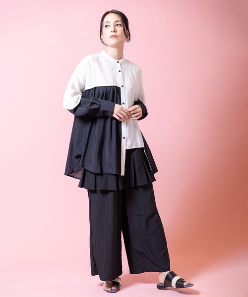 OSMOSIS（オズモーシス）の「バイカラードルマンブラウス（シャツ/ブラウス・レディース・ピンク/ライトグリーン/ブラック・ONE SIZE）」の4枚目の写真