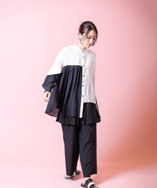 OSMOSIS（オズモーシス）の「バイカラードルマンブラウス（シャツ/ブラウス・レディース・ピンク/ライトグリーン/ブラック・ONE SIZE）」の5枚目の写真