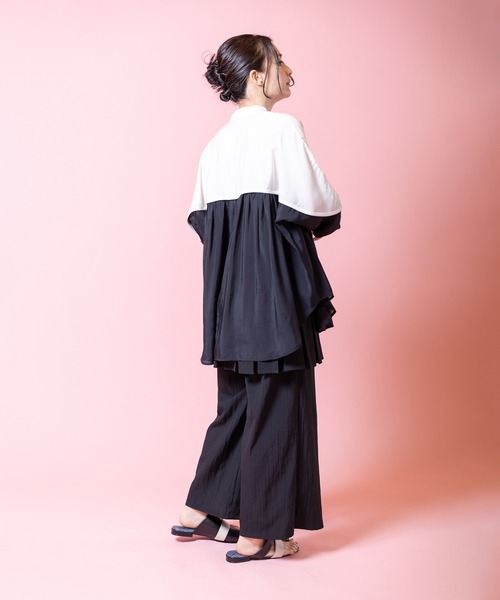 OSMOSIS（オズモーシス）の「バイカラードルマンブラウス（シャツ/ブラウス・レディース・ピンク/ライトグリーン/ブラック・ONE SIZE）」の6枚目の写真