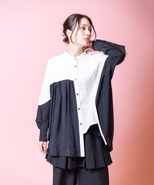 OSMOSIS（オズモーシス）の「バイカラードルマンブラウス（シャツ/ブラウス・レディース・ピンク/ライトグリーン/ブラック・ONE SIZE）」の7枚目の写真