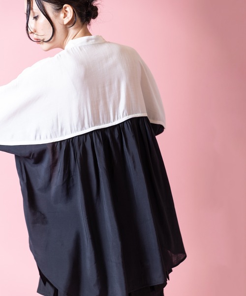 OSMOSIS（オズモーシス）の「バイカラードルマンブラウス（シャツ/ブラウス・レディース・ピンク/ライトグリーン/ブラック・ONE SIZE）」の9枚目の写真