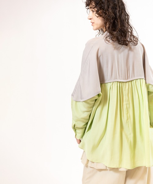 OSMOSIS（オズモーシス）の「バイカラードルマンブラウス（シャツ/ブラウス・レディース・ピンク/ライトグリーン/ブラック・ONE SIZE）」の16枚目の写真