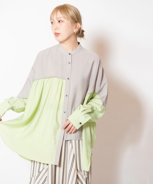 OSMOSIS（オズモーシス）の「バイカラードルマンブラウス（シャツ/ブラウス・レディース・ピンク/ライトグリーン/ブラック・ONE SIZE）」の20枚目の写真