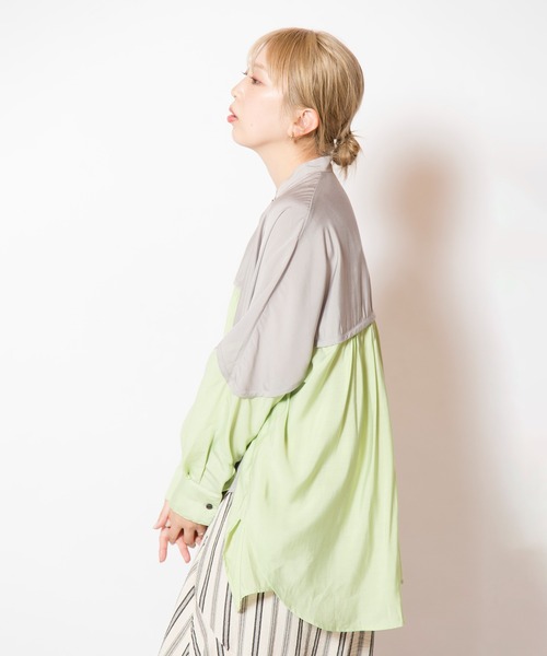 OSMOSIS（オズモーシス）の「バイカラードルマンブラウス（シャツ/ブラウス・レディース・ピンク/ライトグリーン/ブラック・ONE SIZE）」の21枚目の写真