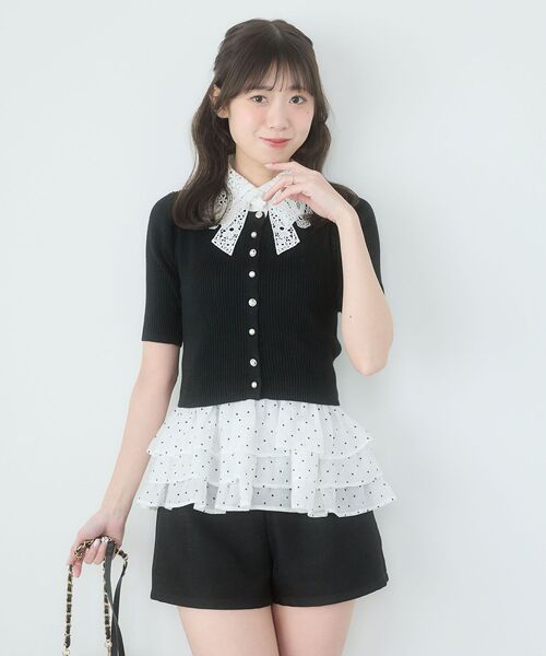 MAJESTIC LEGON（マジェスティックレゴン）の「カップ付き裾ペプラムキャミソール（キャミソール・レディース・アイボリー/ブラック系その他/ホワイト系その他2・MEDIUM）」の7枚目の写真