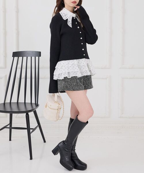 MAJESTIC LEGON（マジェスティックレゴン）の「カップ付き裾ペプラムキャミソール（キャミソール・レディース・アイボリー/ブラック系その他/ホワイト系その他2・MEDIUM）」の4枚目の写真