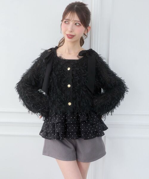 MAJESTIC LEGON(マジェスティックレゴン)の「カップ付き裾ペプラムキャミソール(キャミソール・レディース・アイボリー/ブラック系その他/ホワイト系その他2・MEDIUM)」の16枚目の写真
