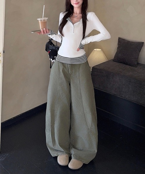 CERCA(チェルカ)の「HALEY PESCA/ストライプパッチワーク レイヤードカットソー(Tシャツ/カットソー・レディース・ホワイト/グレー・SMALL)」の13枚目の写真