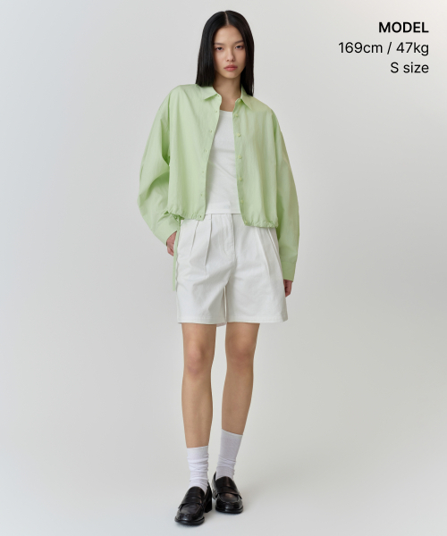 MUSINSA STANDARD WOMAN（ムシンサスタンダードウーマン）の「ウィメンズ RN ボリューム ストリング シャツジャケット [ライトグリーン]（シャツ/ブラウス・レディース・その他・X-SMALL/SMALL/MEDIUM/LARGE）」の2枚目の写真