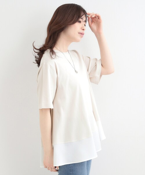 SHOO・LA・RUE（シューラルー）の「【接触冷感/UVカット/抗菌防臭】体型カバーも叶う　裾切り替えAライントップス（Tシャツ/カットソー・レディース・ベージュ系その他7/チャコール/サックスブルー/ブラック・03/02/04）」の21枚目の写真