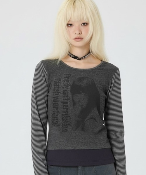runningHIGH(ランニングハイ)の「A'GEM/9 × .kom 『runningHIGH/ランニングハイ』 WATCH YOUR TONE L/S TEE/ガールズデザイン長袖Tシャツ(Tシャツ/カットソー・レディース・グレー/チャコールグレー/アイボリー・FREE)」の1枚目の写真