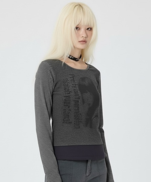 runningHIGH(ランニングハイ)の「A'GEM/9 × .kom 『runningHIGH/ランニングハイ』 WATCH YOUR TONE L/S TEE/ガールズデザイン長袖Tシャツ(Tシャツ/カットソー・レディース・グレー/チャコールグレー/アイボリー・FREE)」の9枚目の写真