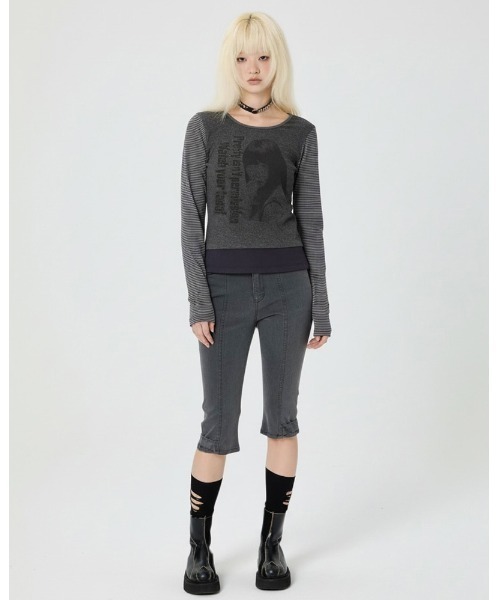 runningHIGH(ランニングハイ)の「A'GEM/9 × .kom 『runningHIGH/ランニングハイ』 WATCH YOUR TONE L/S TEE/ガールズデザイン長袖Tシャツ(Tシャツ/カットソー・レディース・グレー/チャコールグレー/アイボリー・FREE)」の7枚目の写真