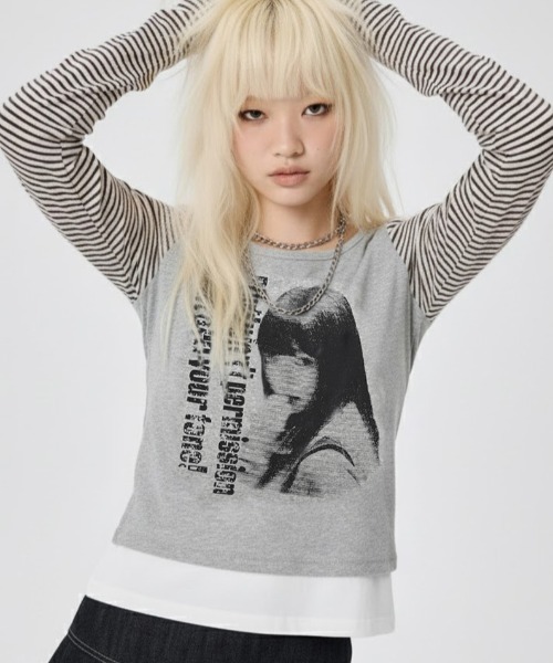 runningHIGH(ランニングハイ)の「A'GEM/9 × .kom 『runningHIGH/ランニングハイ』 WATCH YOUR TONE L/S TEE/ガールズデザイン長袖Tシャツ(Tシャツ/カットソー・レディース・グレー/チャコールグレー/アイボリー・FREE)」の6枚目の写真