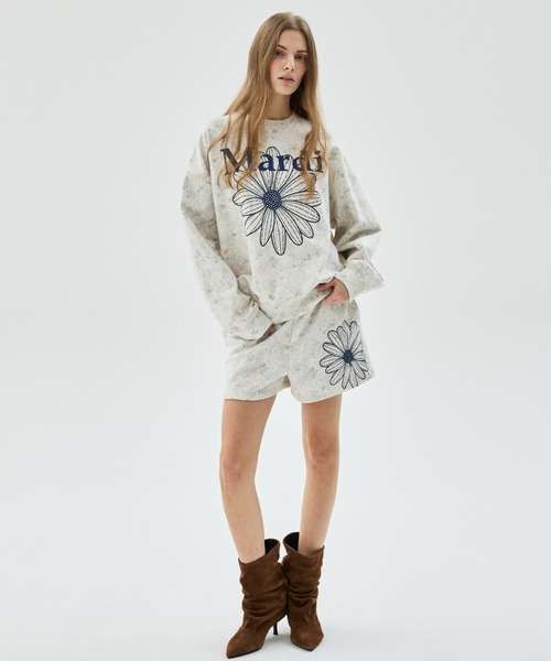 Mardi Mercredi(マルディメクルディ)の「SWEAT SHORTS FLEUR FLOWER / スウェット ショーツ フルール フラワー(スウェットパンツ・レディース・ブルーグレー/ベージュ・FREE)」の11枚目の写真