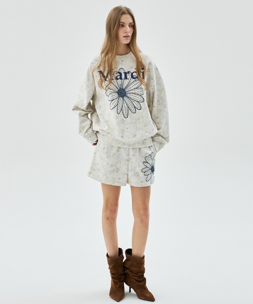 Mardi Mercredi(マルディメクルディ)の「SWEAT SHORTS FLEUR FLOWER / スウェット ショーツ フルール フラワー(スウェットパンツ・レディース・ブルーグレー/ベージュ・FREE)」の12枚目の写真