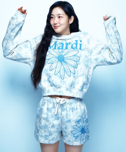 Mardi Mercredi(マルディメクルディ)の「SWEAT SHORTS FLEUR FLOWER / スウェット ショーツ フルール フラワー(スウェットパンツ・レディース・ブルーグレー/ベージュ・FREE)」の7枚目の写真