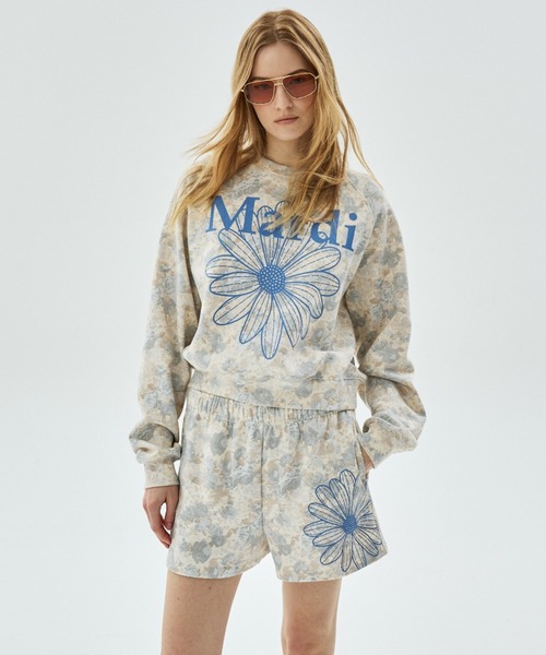 Mardi Mercredi(マルディメクルディ)の「SWEAT SHORTS FLEUR FLOWER / スウェット ショーツ フルール フラワー(スウェットパンツ・レディース・ブルーグレー/ベージュ・FREE)」の9枚目の写真
