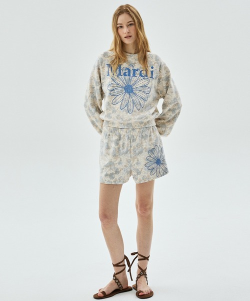 Mardi Mercredi(マルディメクルディ)の「SWEAT SHORTS FLEUR FLOWER / スウェット ショーツ フルール フラワー(スウェットパンツ・レディース・ブルーグレー/ベージュ・FREE)」の3枚目の写真