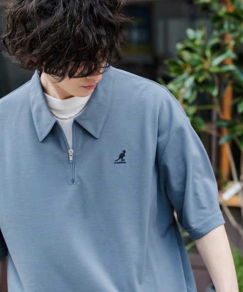 KANGOL（カンゴール）の「新色追加 KANGOL カンゴール 別注コラボ 接触冷感鹿の子ハーフジップ半袖ロゴ刺繍ポロシャツ（ポロシャツ・メンズ・ホワイト×ブラック/ブラック/ホワイト/ブラック×ホワイト/ピンク/チャコール/ブルー/オフホワイト/ネイビー/グリーン・L/M/XL）」の22枚目の写真