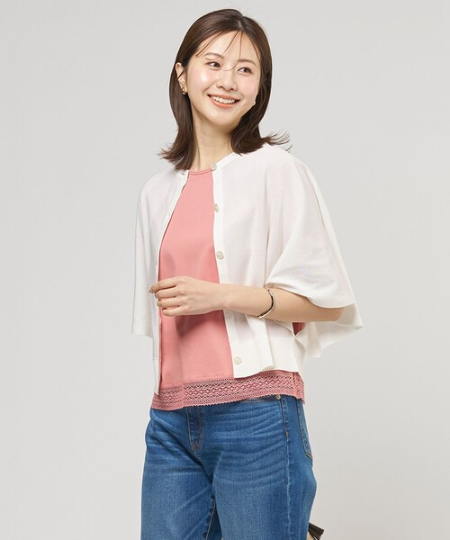 J.PRESS Ladies(J.プレス レディス)の「COTTON ACETATE DRY バタフライスリーブ カーディガン(カーディガン/ボレロ・レディース・ホワイト系/ベージュ系/ネイビー系/ライトグリーン系・SMALL)」の1枚目の写真
