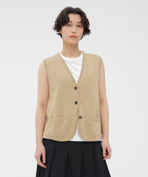 MARGARET HOWELL(マーガレットハウエル)の「PAPER COTTON(カーディガン/ボレロ・レディース・ベージュ/ブラック・2)」の2枚目の写真