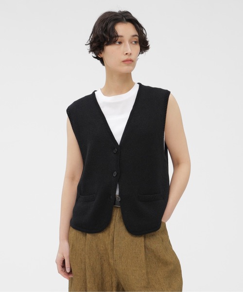 MARGARET HOWELL(マーガレットハウエル)の「PAPER COTTON(カーディガン/ボレロ・レディース・ベージュ/ブラック・2)」の1枚目の写真