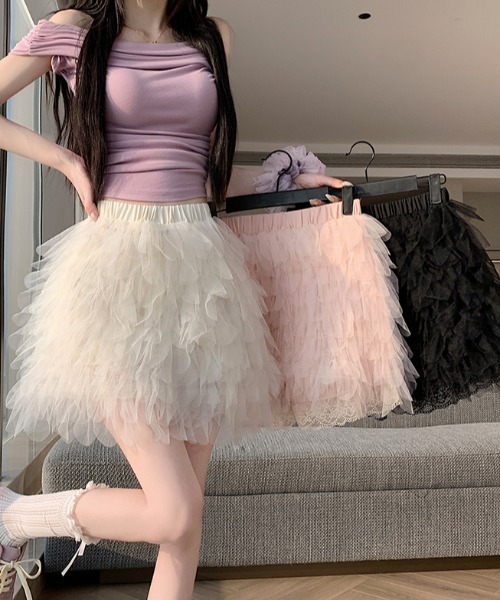 Aelina（エリナ）の「フリルショートスカート（スカート・レディース・オフホワイト/ピンク/ブラック・M/L）」の22枚目の写真