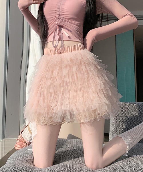 Aelina（エリナ）の「フリルショートスカート（スカート・レディース・オフホワイト/ピンク/ブラック・M/L）」の14枚目の写真