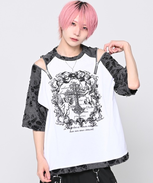 TRAVAS TOKYO/トラバス トーキョー』ダメージ切替ラグランTシャツ（T