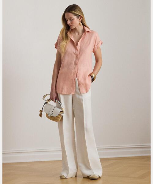 LAUREN RALPH LAUREN(ローレン ラルフ ローレン)の「リネン ショートスリーブ シャツ(シャツ/ブラウス・レディース・ピンク・XS/S/M/L/XXS)」の3枚目の写真