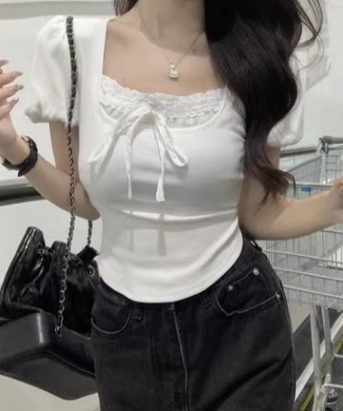 SHEPP（シープ）の「フリルレースリボン付パフスリーブ半袖カットソー（Tシャツ/カットソー・レディース・ホワイト/ブラック・S/M）」の9枚目の写真
