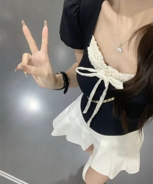 SHEPP（シープ）の「フリルレースリボン付パフスリーブ半袖カットソー（Tシャツ/カットソー・レディース・ホワイト/ブラック・S/M）」の12枚目の写真