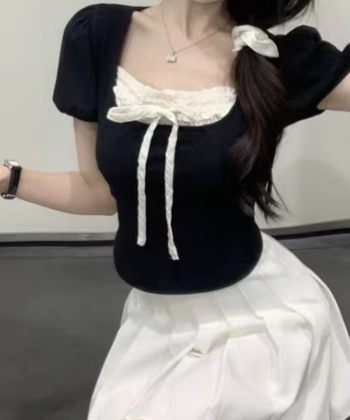 SHEPP（シープ）の「フリルレースリボン付パフスリーブ半袖カットソー（Tシャツ/カットソー・レディース・ホワイト/ブラック・S/M）」の13枚目の写真