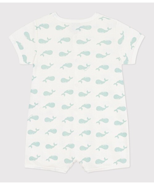 PETIT BATEAU（プチバトー）の「クジラプリントショートロンパース（ロンパース・キッズ・ホワイト×ブルー・3MONTH/6MONTH/12MONTH）」の2枚目の写真