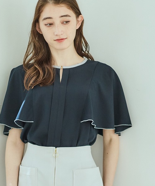 12Twelve Agenda(トゥエルブ アジェンダ)の「配色デザイン5分袖ブラウス(シャツ/ブラウス・レディース・ブラウン/オフホワイト/ネイビー・M)」の6枚目の写真