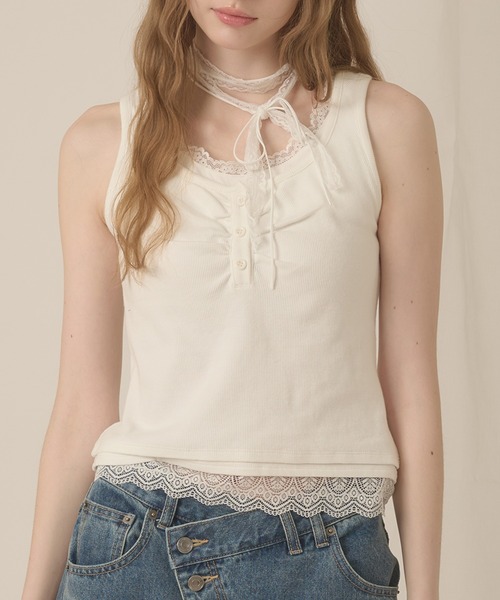 セール】【MAGASIN DE MODE Onjna】Glitter american sleeve tank
