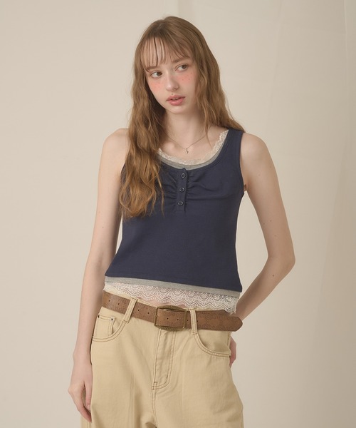 hazyl(ヘイジル)の「lace henry layered tanktop / レースヘンリーレイヤードタンクトップ(タンクトップ・レディース・オフホワイト/ネイビー・フリー)」の20枚目の写真