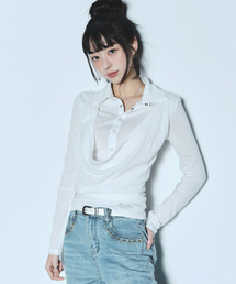 DRAPE COLLAR SLIM TOP_IVORY